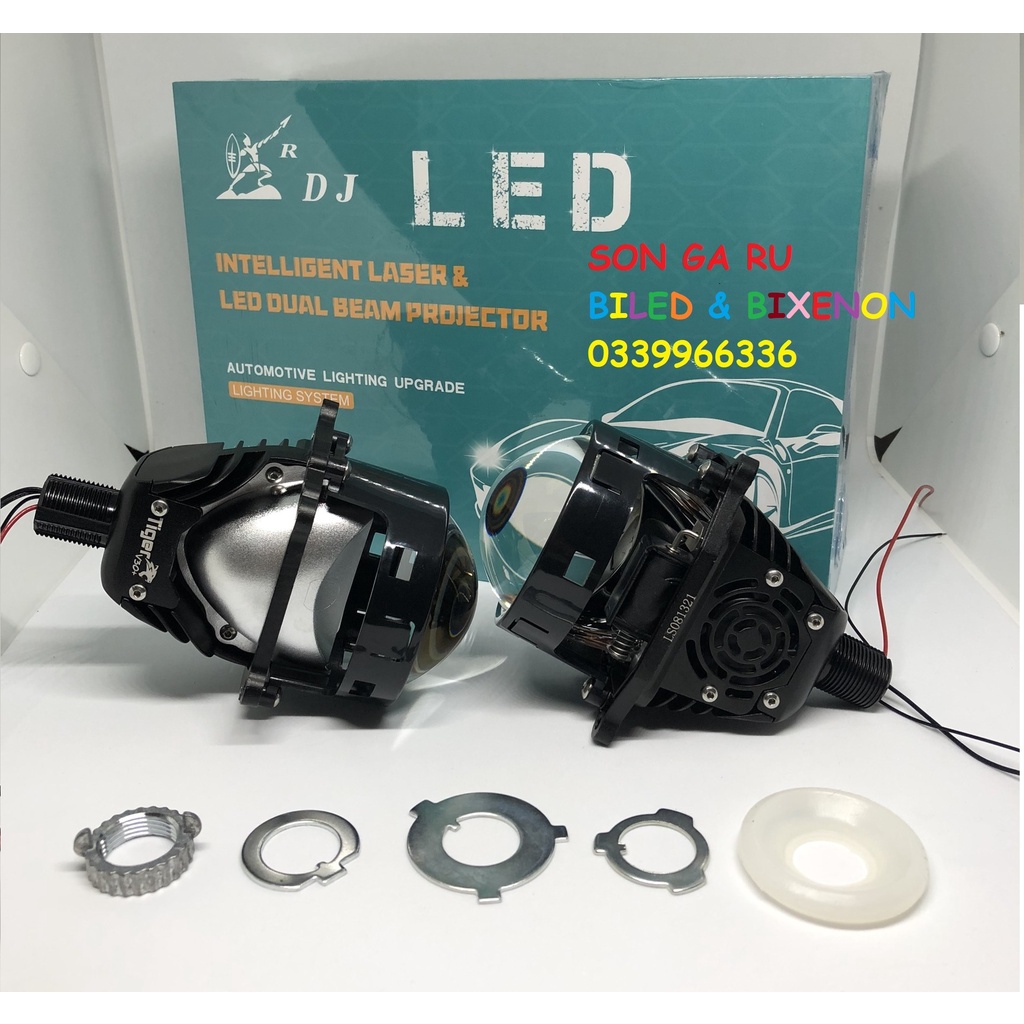 Bi led TIGER V30 plus lens Xanh Tím 3 inch  đui xoáy H4 H7 H11