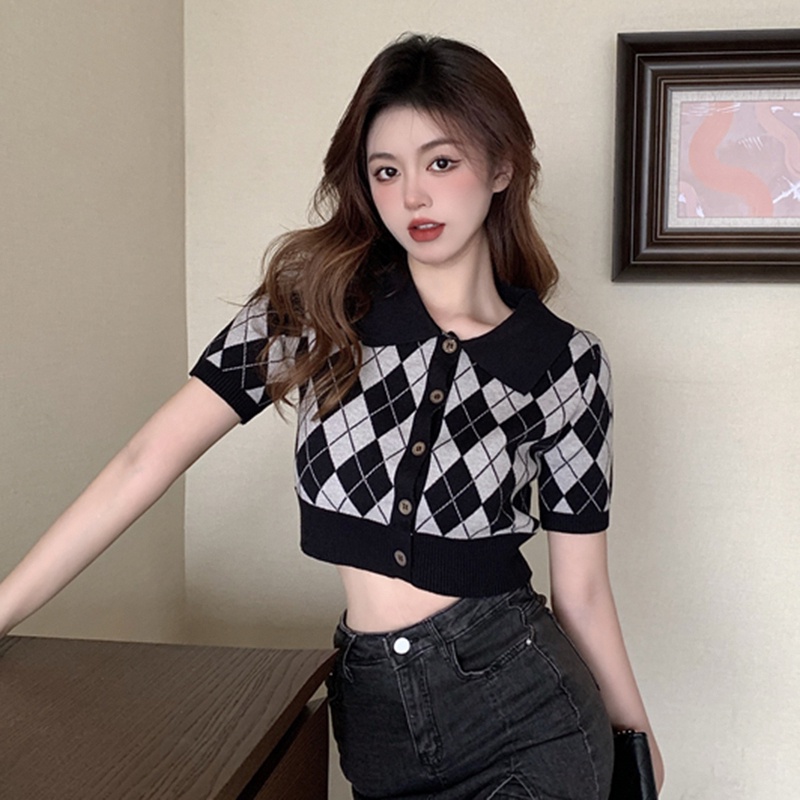 Áo khoác Cardigan croptop kẻ sọc caro phong cách Hàn Quốc thời trang cho nữ Unique