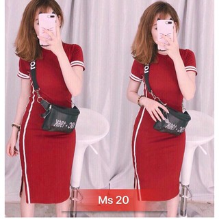 Đầm Body Xẻ Tà viền sọc dễ thương
