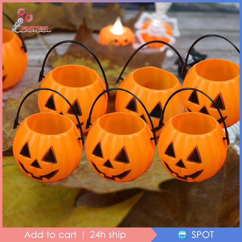 [Prettyia1] 6 Xô Đựng Kẹo Hình Bí Ngô Halloween Trang Trí
