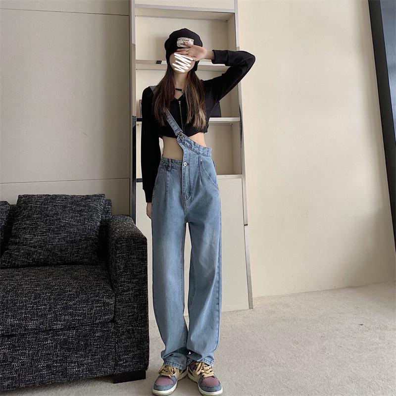 Quần Yếm Denim Ống Rộng Lưng Cao Thời Trang Cá Tính