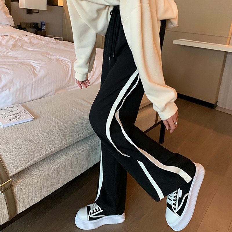 Quần dài ZHELIHANGFEI lưng cao ống rộng họa tiết sọc thời trang cho nữ