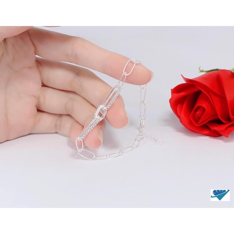 Lắc tay nữ họng xích đính đá chuẩn bạc ta (ảnh thật)