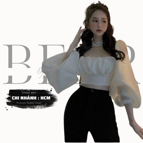 ÁO CROPTOP KIỂU NỮ TAY PHỒNG CỘT NƠ XINH CÓ MOD NGỰC STYLE TIỂU THƯ - AK0013 | bear.story