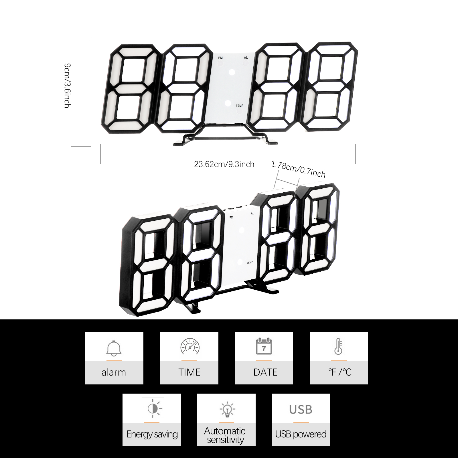 Đồng Hồ Thông Minh 3d Hiển Thị Nhiệt Độ Có Đèn Led Và Cổng Sạc Usb