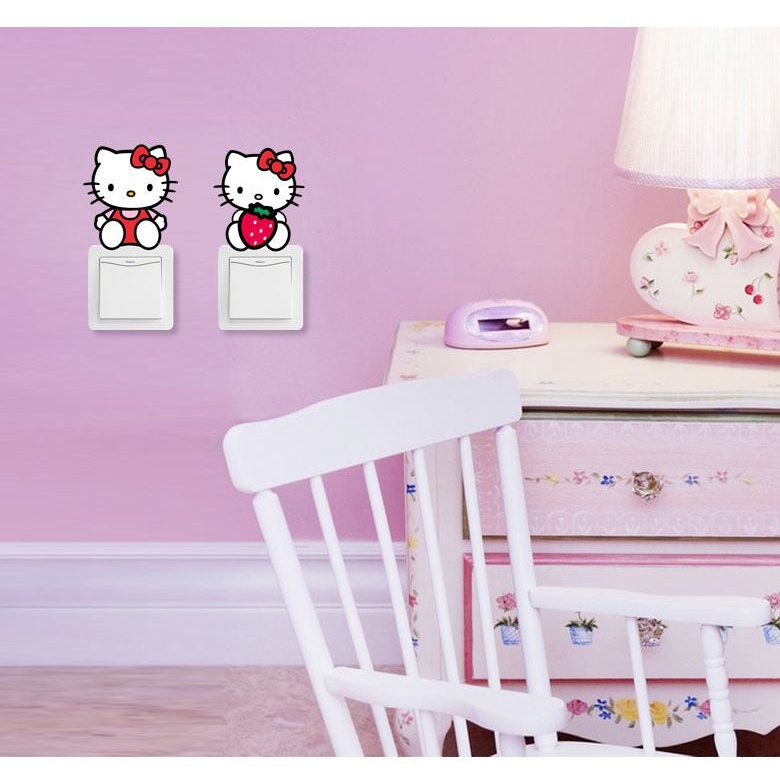 Set 10 hình dán tường Hello Kitty - decal dán công tắc - ổ điện siêu dễ thương AmyShop