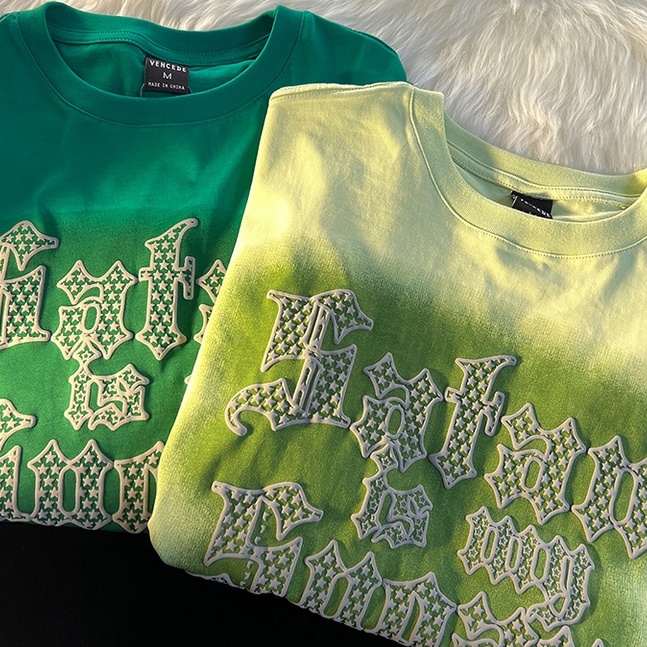 Áo thun ZHELIHANGFEI tay lửng dáng rộng họa tiết in theo phong cách preppy kiểu Mỹ dễ phối đồ