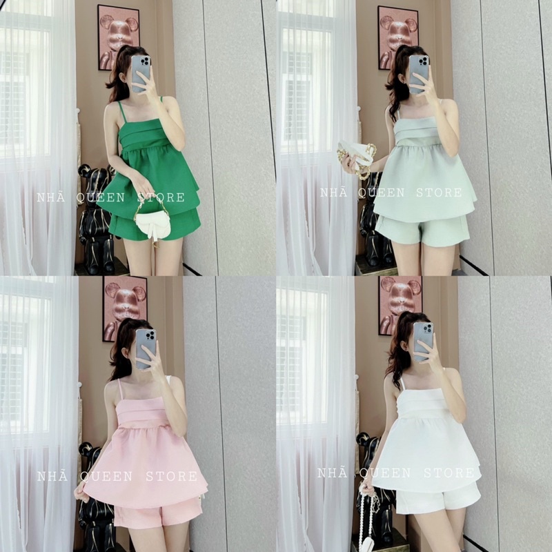 SET BBD XỐP NƠ LƯNG 2 DÂY + SHORT