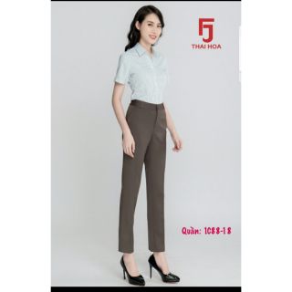 Quần tây Thái Hòa ống suông lưng cao màu nâu