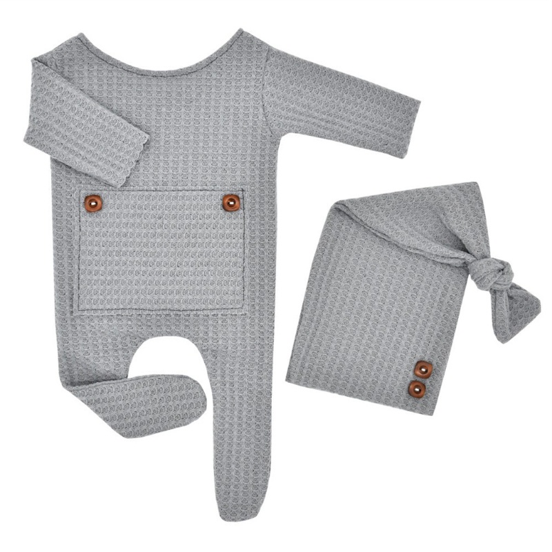 Mary 2 Pcs Baby Hat Romper Newborn Photography Props Knitted Jumpsuit Long Tail Cap