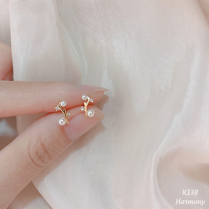 Bông tai, Khuyên tai nữ bạc mạ vàng Rosids đính ngọc trai nhân tạo xinh xắn, cực sang K138| TRANG SỨC BẠC HARMONY