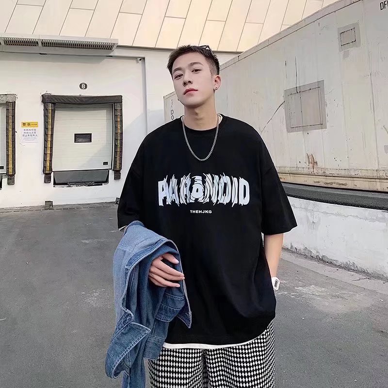 Áo Thun Tay Ngắn Dáng Rộng Cổ Tròn In Chữ Size M-8XL Phong Cách Nhật Bản Cho Nam