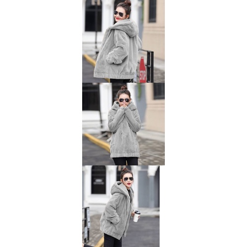 Áo Khoác Tay Dài Có Nón Trùm Đầu Bằng Vải Lông Thỏ Dày Dặn Phong Cách Hàn Quốc Thời Trang Mùa Đông Hàng Mới 2021