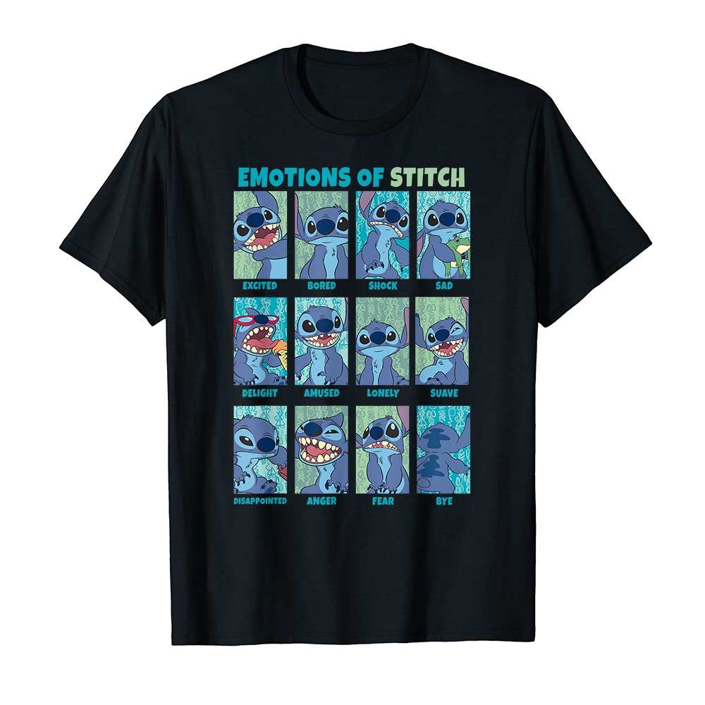 Áo thun cotton unisex HTFashion in hình Disney Lilo amp Stitch Emotions Of Stitch Panels