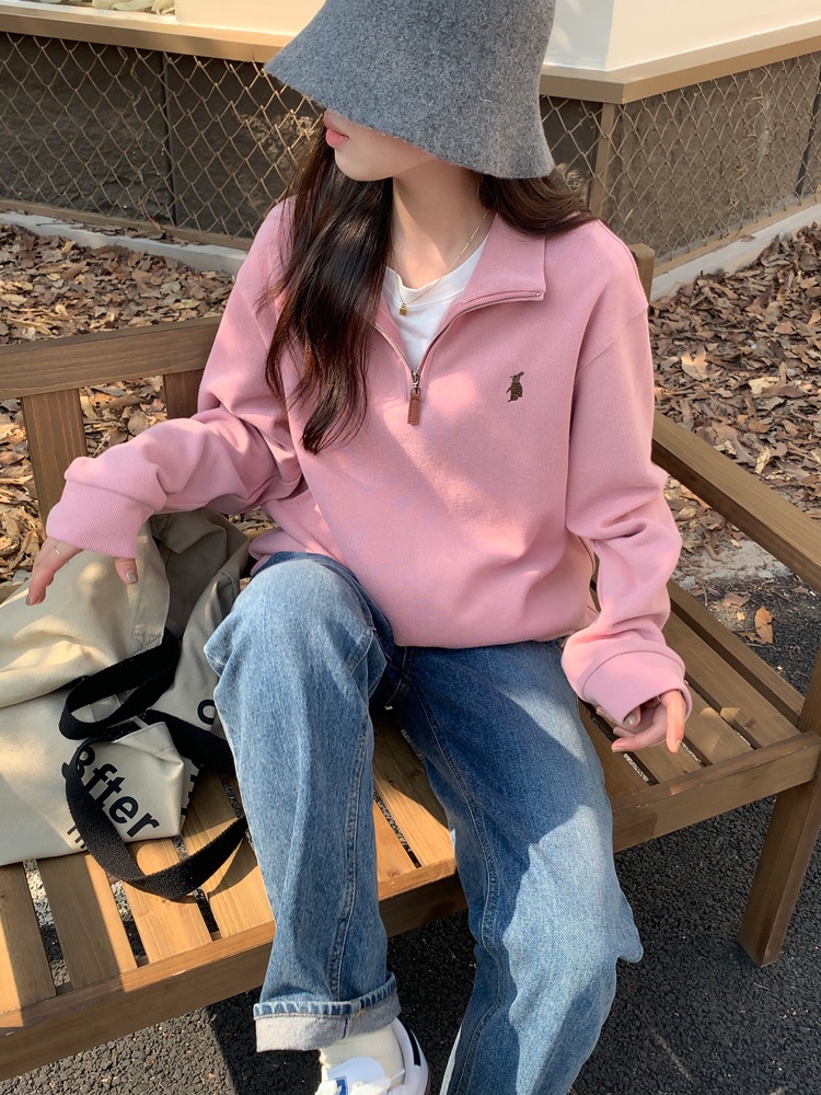 Áo Khoác Tay Dài Dáng Rộng Có Khóa Kéo Thêu Họa Tiết Xinh Xắn Thời Trang Mùa Thu 54911