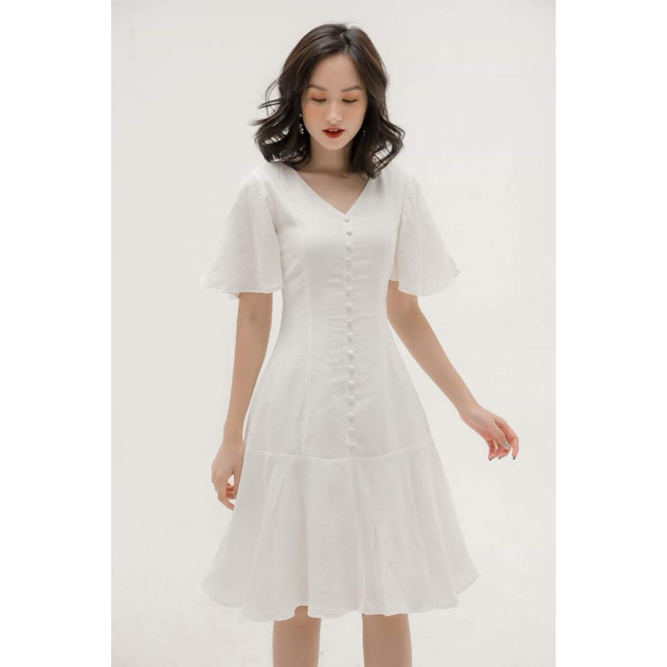 [Hot trend] Đầm trắng công sở bọc nút cổ V siêu xinh [HÀNG CÓ SẴN] [kèm hình thật ] : ⁸ :; ` ; , ‣ , $ Ⓡ # ˢ : ' |