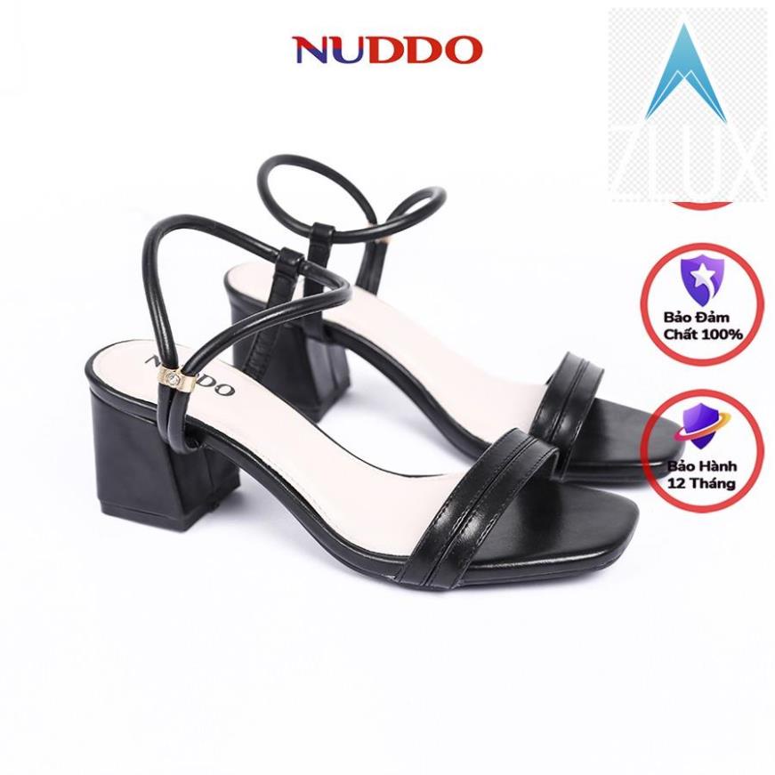 💇 Giày sandal nữ cao gót NUDDO quai ngang đế vuông 5 cm da cao cấp 💇