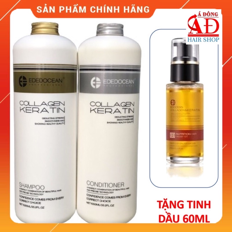 [+Tặng mũ trùm][Ededocean] [1000MLX2] Bộ dầu gội xả Edocean Collagen Keratin siêu mượt phục hồi [+Tặng tinh dầu 60ml]