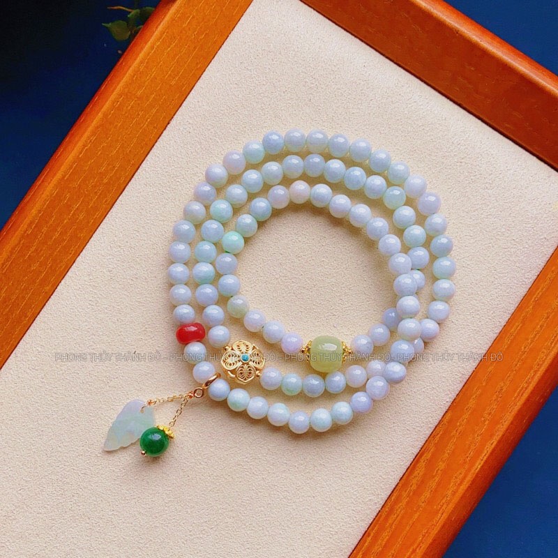 Chuỗi Vòng JADElT 6mm Cuốn 3 Vòng Tay, Charm Hổ Phách, Hòa Điền, Lông Công Malachite - Phong Thủy Thành Đô