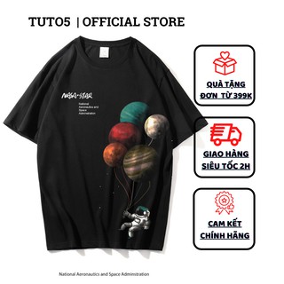 Áo thun nam ngắn tay,áo phông nam tay lỡ unisex in hình TUTO5 regular shirt NASA STAR oversized raglan cotton trắng/đen