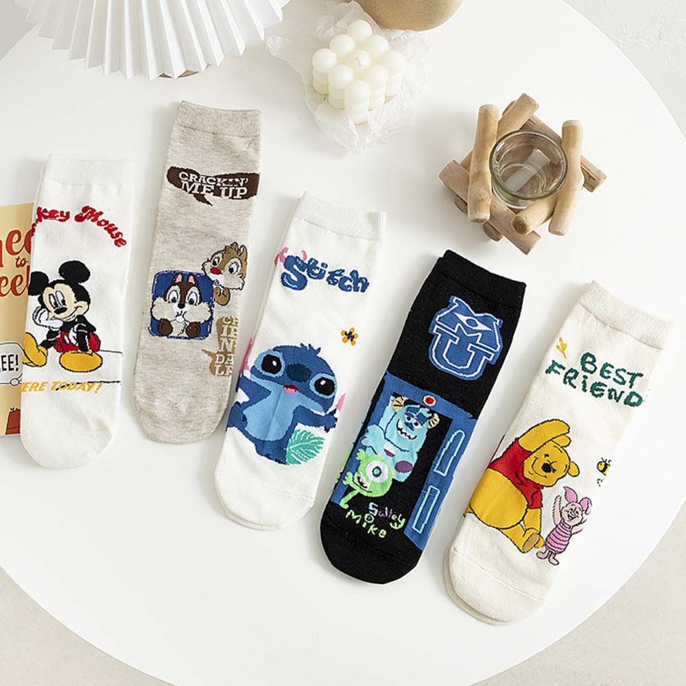 Vớ cotton cổ vừa thoáng khí in họa tiết hoạt hình phong cách Harajuku Hàn Quốc dễ thương cho nữ