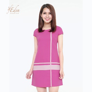 Đầm suông công sở phối sọc thời trang Eden dễ mặc chất liệu thoải mái - D120