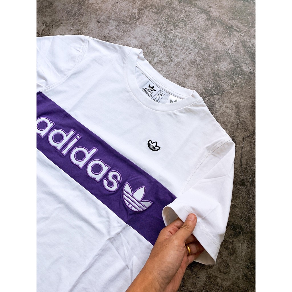 (HÀNG XUẤT XỊN) Áo das trắng pha tím 1689 SAMTAG COLOBLOCK TEE PURPLE Made in Cambodia full tag code  Size XS S M L