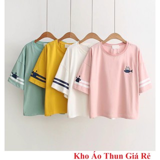 Áo thun cotton in hình Mèo cute form rộng