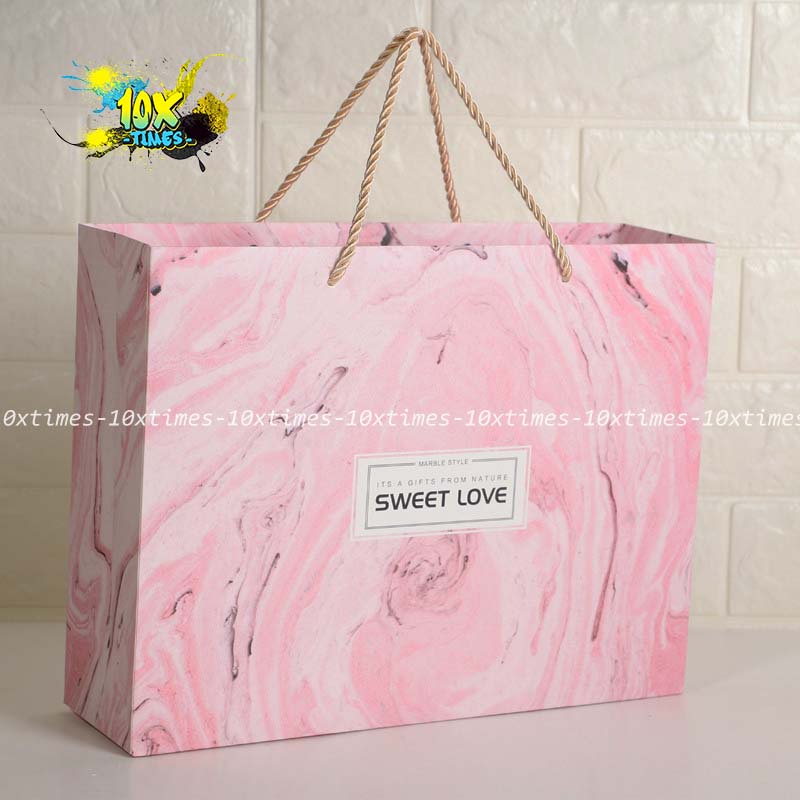 Set hộp 30cm túi giấy đựng quà sweet love hồng tặng sinh nhật bạn gái bạn trai đối tác, valentine, ngày lễ có quai