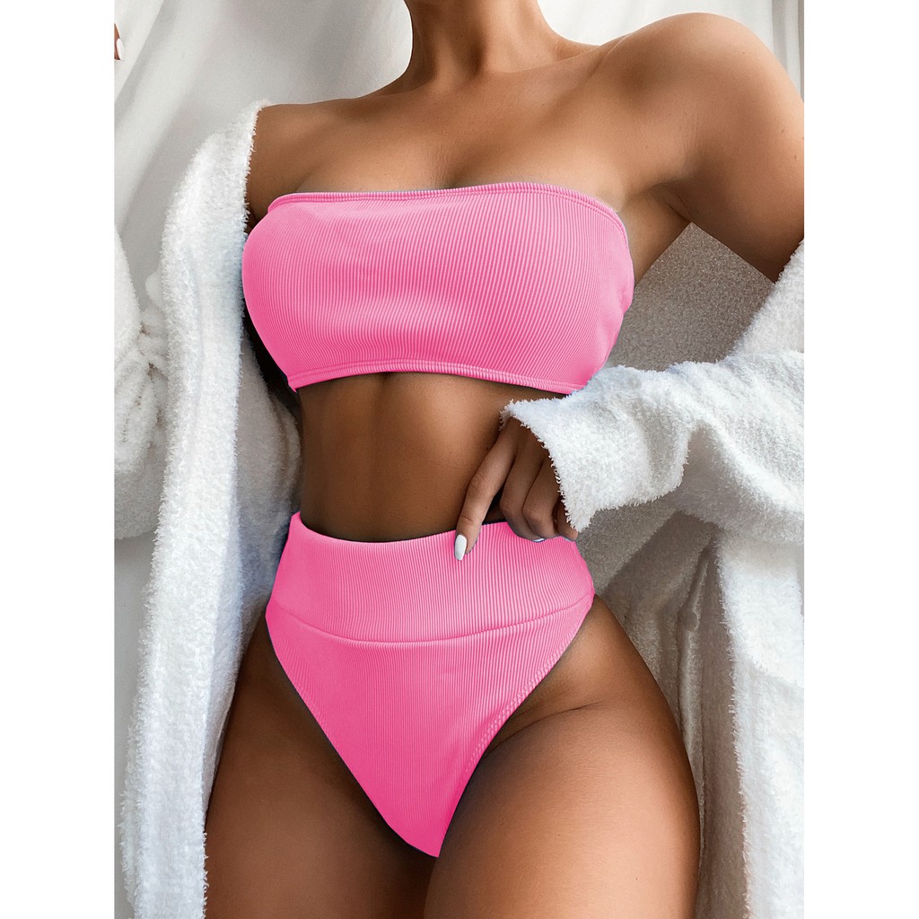 Bikini Không Dây Lưng Cao Màu Trơn Có Đệm Mút 4 Màu H263 | BigBuy360 - bigbuy360.vn