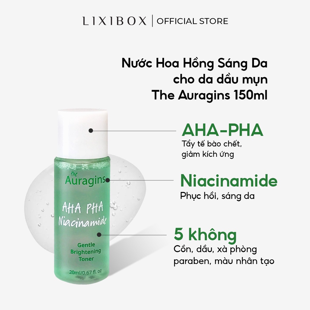 [HB Gift] Combo Toner the Auragins 20ml, 3 mặt nạ dưỡng da Lixibox - Aloe, 1 băng đô Lixibox