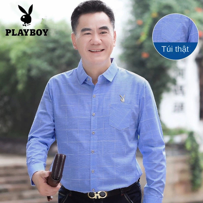 Áo sơ mi bố mùa thu, áo sơ mi nam trung niên và cao tuổi