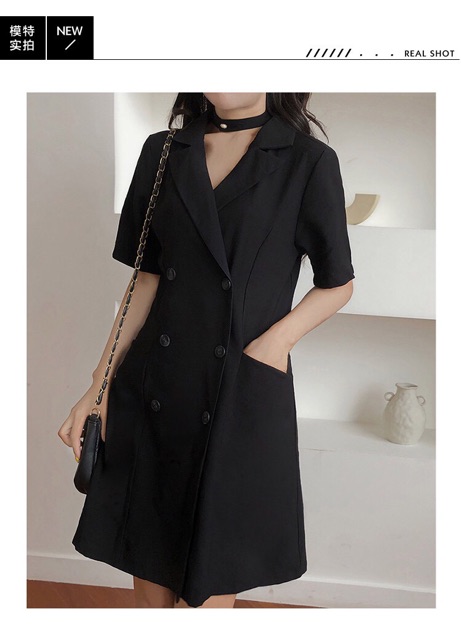 {Order,bigsize,M-4Xl}Váy cổ vest đen thanh lịch tay lỡ | BigBuy360 - bigbuy360.vn