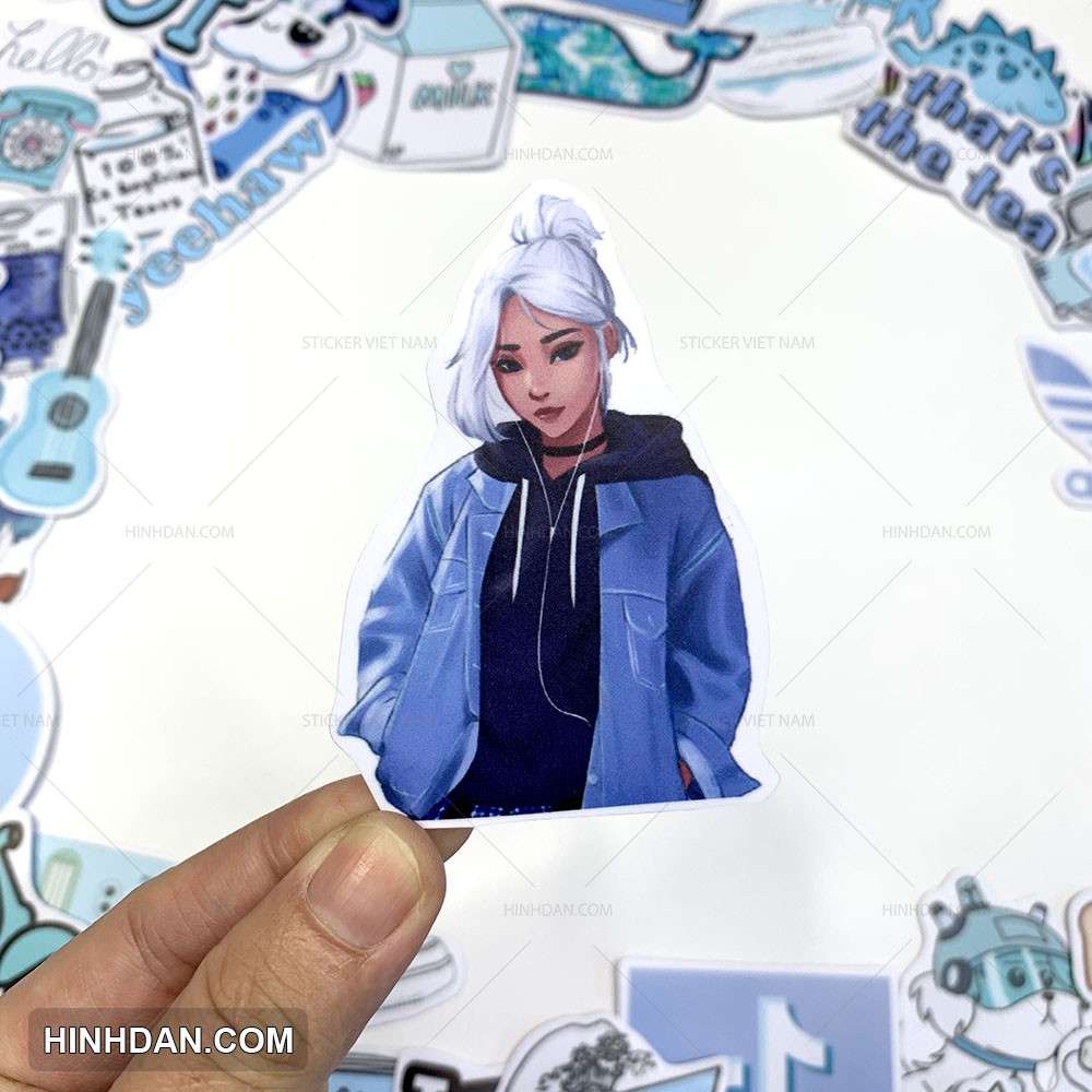 sticker Xanh Nhạt Blue pastel siêu dễ thương chống nước dán trang trí nón bảo hiểm, đàn guitar, laptop, dán xe