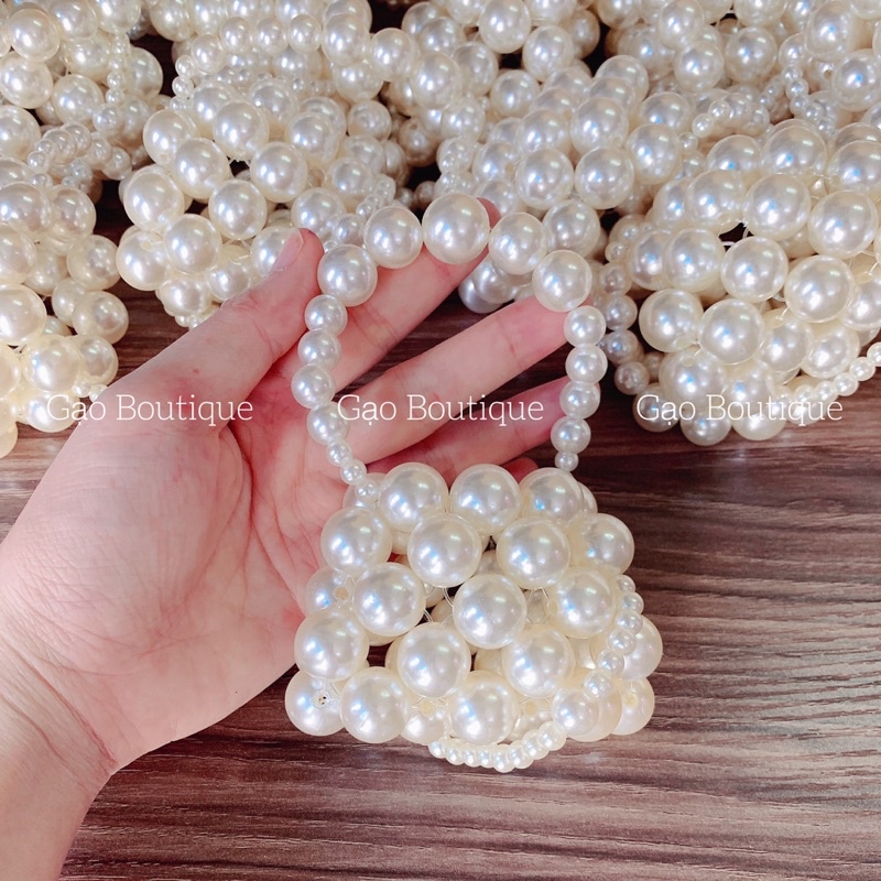 Túi xách mini đính ngọc trai nhựa cho bé gái