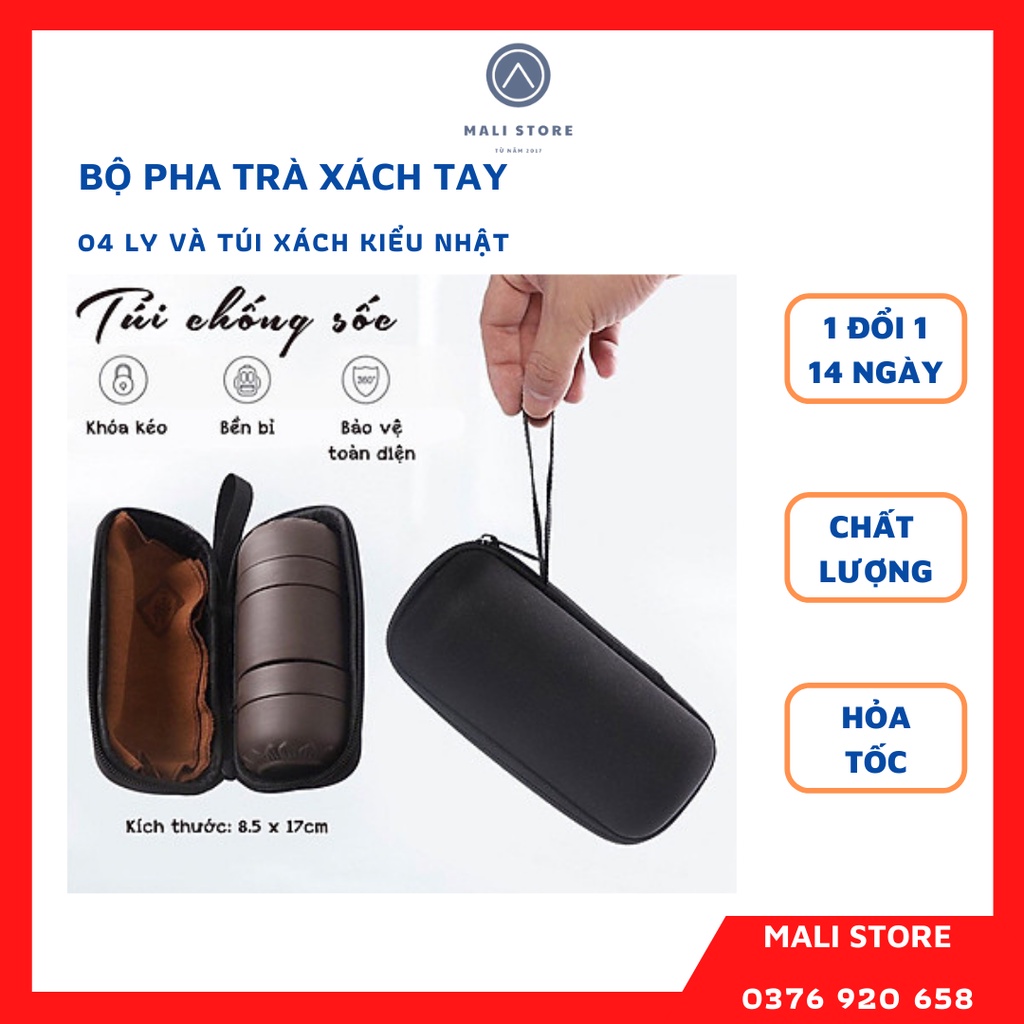 Bộ Pha Trà Du Lịch Xách Tay Tiện Lợi Gồm Bốn Ly, Túi Xách Tay Đơn Giản Kiểu Nhật
