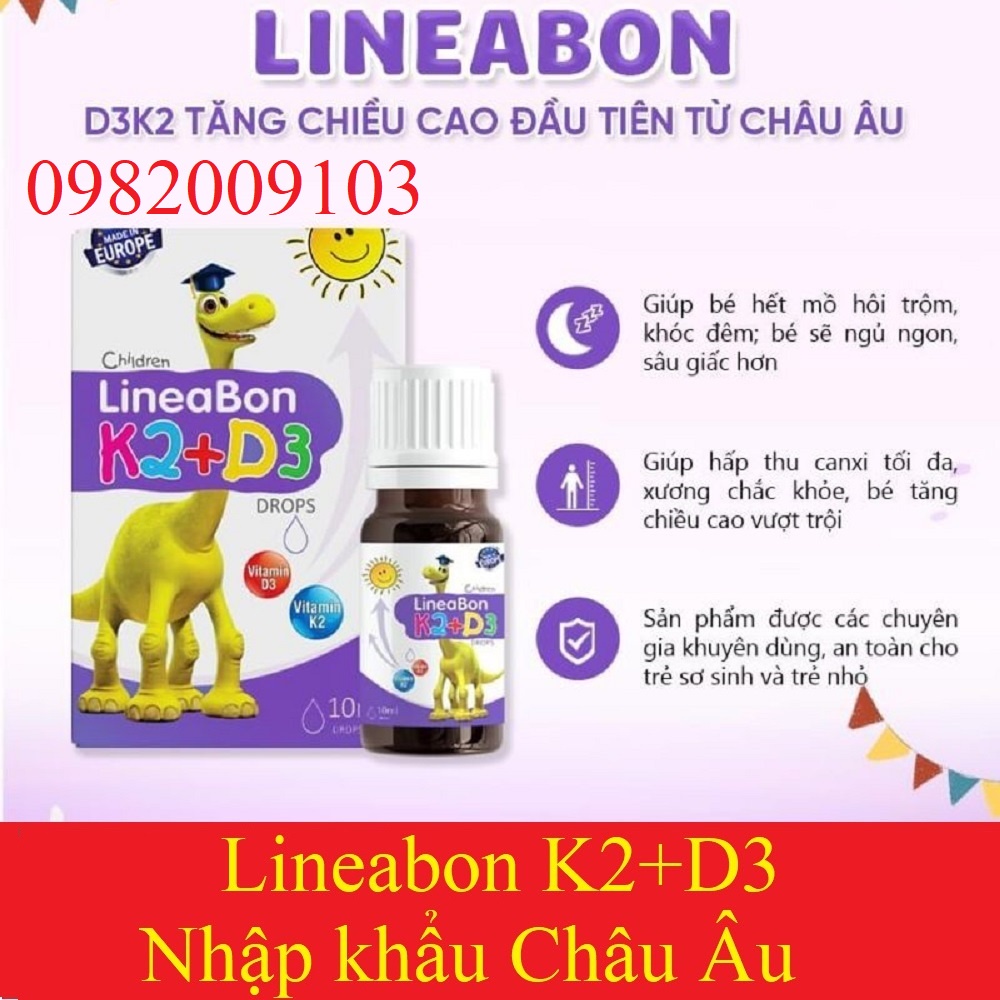 Lineabon K2+D3 K2D3, Bổ Sung Vitamin K2 D3 Tăng Cường Hấp Thu Canxi Tối Đa Trẻ Cao Lớn Khỏe Mạnh