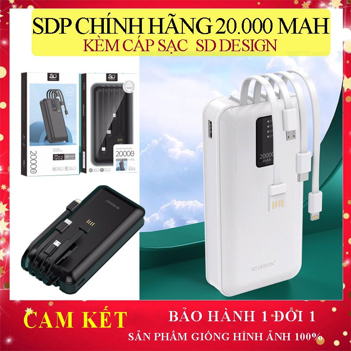 Pin sạc dự phòng G02 chính hãng 20.000mAh SD Design Kèm Cáp sạc đa năng - Hãng phân phối chính thức - Bảo hành 12 tháng