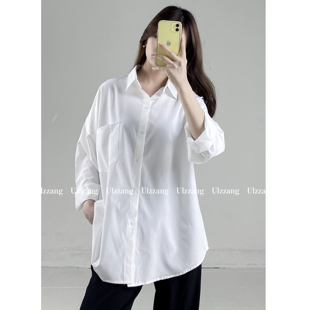 (Ảnh thật) Áo sơ mi voan/lụa trắng không nhăn oversize AosmdaitaykhongnhanA235/PP0K44