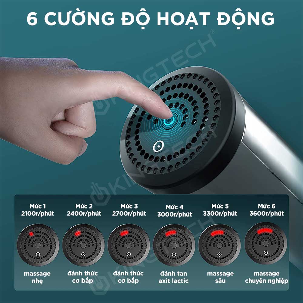 Máy Massage Cầm Tay KINGTECH TY-602 - Súng Mát Xa Toàn Thân 6 Cấp Độ - Súng Massage Chuyên Sâu Vai Lưng, Giảm Đau Cơ