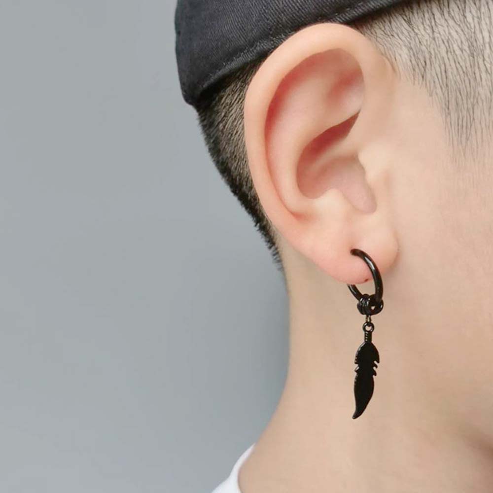 Khuyên tai mặt hình lông vũ bằng thép không gỉ nhiều màu thời trang phong cách Hàn Quốc cá tính cho nam và nữ