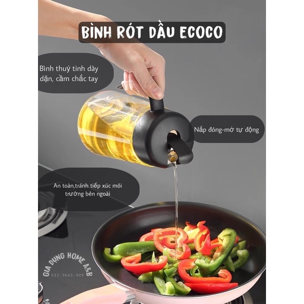 Bình Đựng Dầu Ăn, Nước Mắm, Gia Vị Thuỷ Tinh ECOCO Đóng Mở Tự Động Sang Trọng