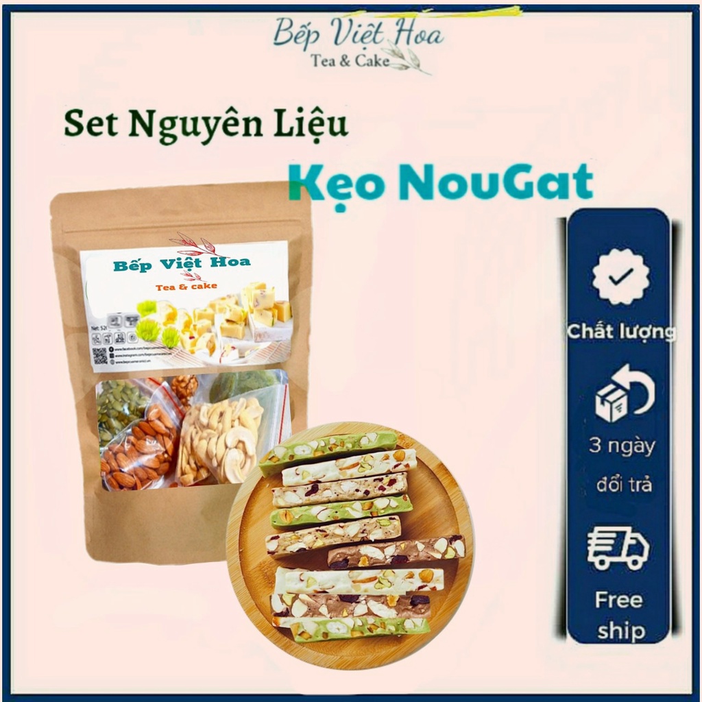 [ BÁN RẺ LẤY TƯƠNG TÁC ] 60_70 Kẹo Nougat 850gr set nguyên liệu làm kẹo nougat, kẹo hạnh phúc đầy đủ
