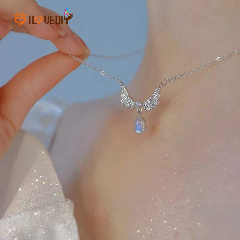 Vòng cổ Mặt Hình Cánh Thiên Thần Đính Đá Pha Lê Thanh Lịch Phong Cách Vintage