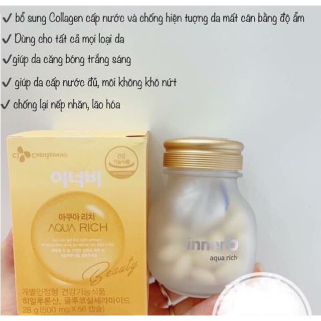 70/56 Viên_Bộ 2 Hộp Thực phẩm bảo vệ sức khỏe InnerB Aqua Rich Giúp cấp ẩm làm đẹp da chiết xuất cám gạo - Hộp vàngx2 | BigBuy360 - bigbuy360.vn