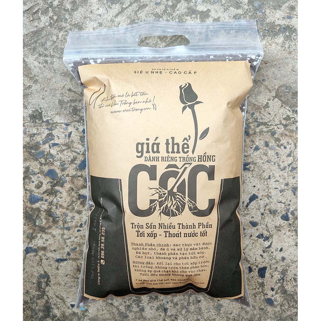 Giá thể Cao cấp, trồng hoa hồng, dành riêng hàng Cốc, tơi xốp, thoát nước rất tốt, nguyên liệu nhập khẩu, bao 2gallon