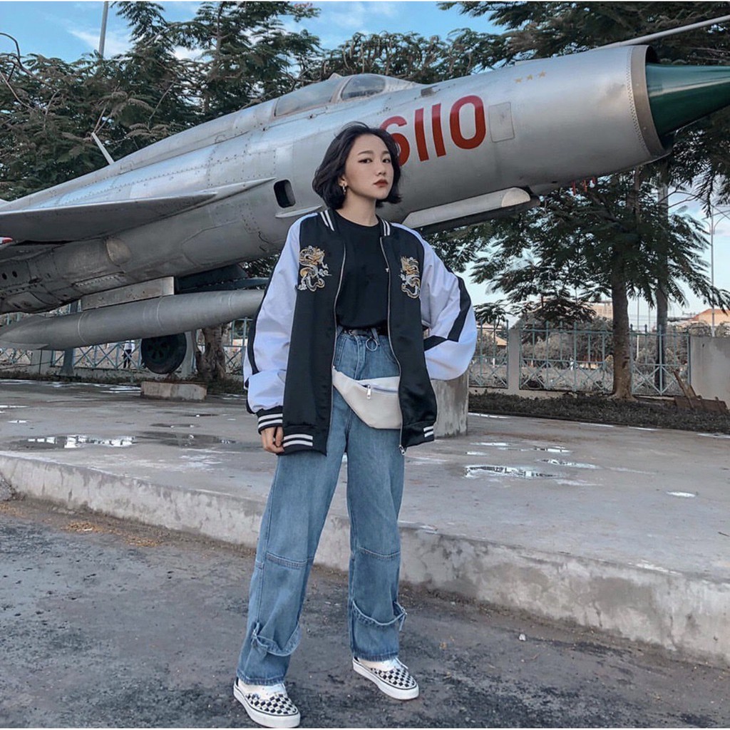 Áo khoác dù áo bomber thêu rồng unisex chất dù