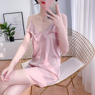 Đầm ngủ cổ vịt FREE SHIP lụa trơn dáng dài dễ mặc