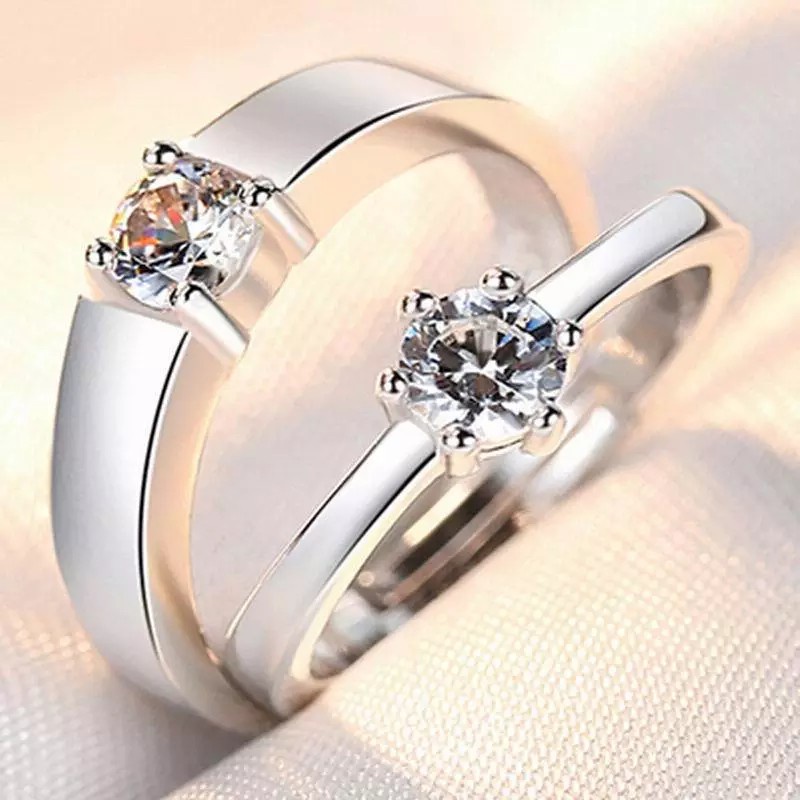 Set 2 nhẫn đính hôn bạc 925 thời trang dành cho cặp đôi