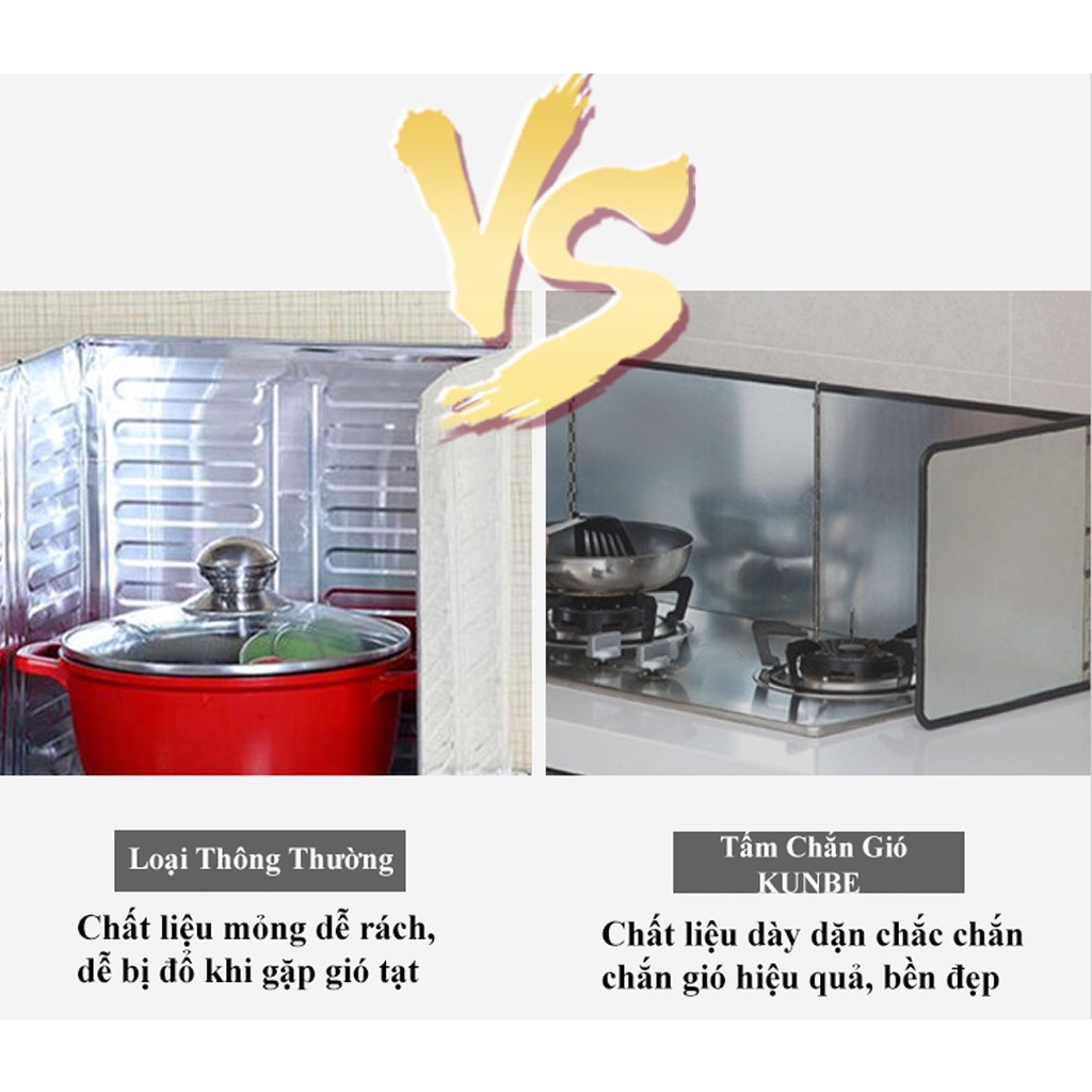 Tấm Chắn Gió Bếp Chống Văng Dầu Mỡ KUNBE Chất Liệu Inox 304 Chắc Chắn Bền Đẹp, Chắn Gió Hiệu Quả